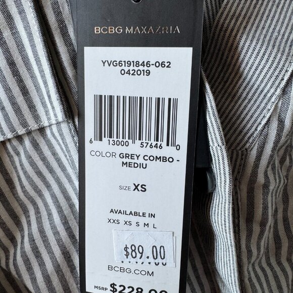 NWT BCBG grey combo pinstripe midi, curved hem dress size XS - Picture 4 of 13